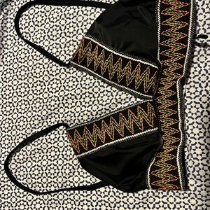 SHEIN Black Zigzag Embroidered Bikini